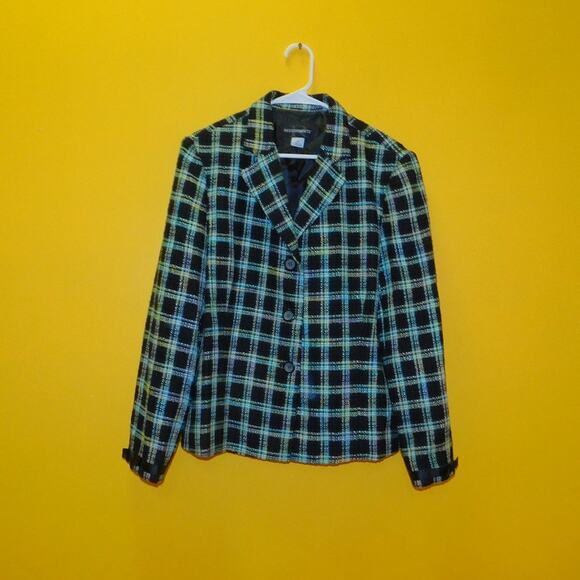 Requirements black multi color plaid blazer women - Picture 2 of 7